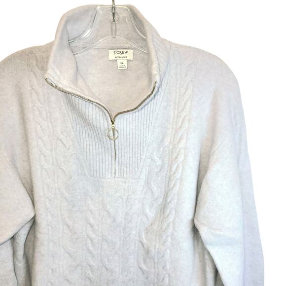 J. Crew Cable Knit Quarter Zip Sweater Womens Sz XL Marled Light Gray Plush - Picture 6 of 12